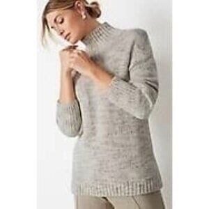J. Jill Mock Neck Marled Green White Pullover Tunic Sweater Cotton Blend Size Me